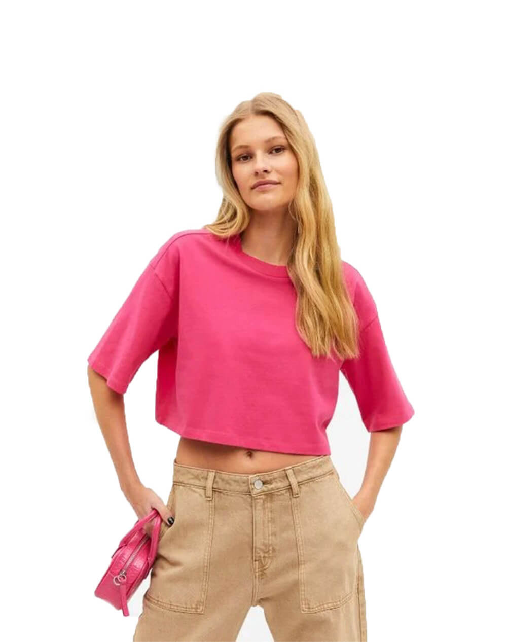Pink Cropped Oversized T-shirt - Besick